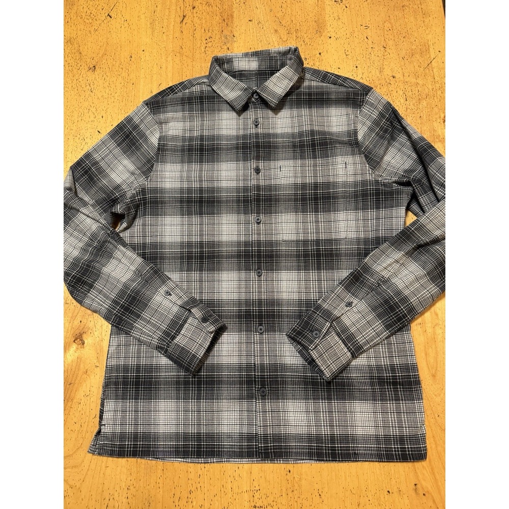 Lululemon Shirt Mens Black/gray Large Plaid Flannel Button Up Hidden Pocket